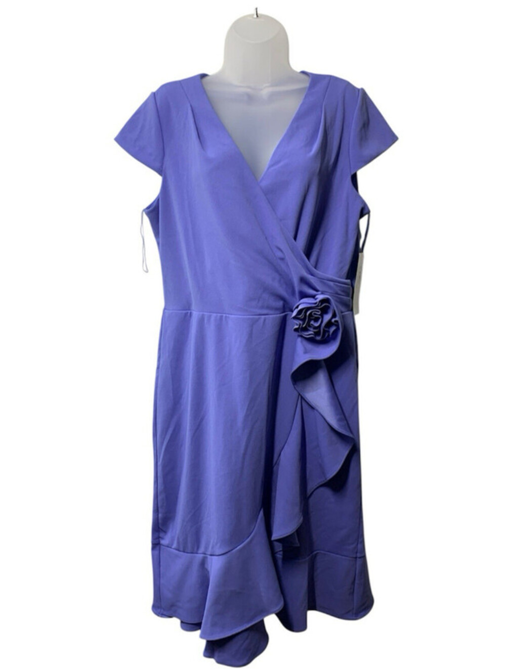 London Times Dress Feminine Ageless Surplice V Neck Wrap Ruffle Cap Sleeve 16